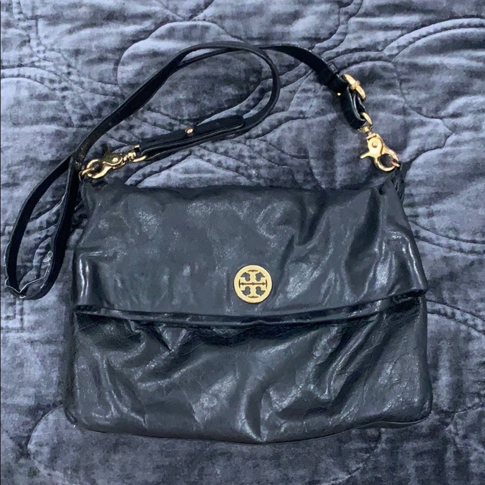 Tory Burch black satchel purse with gold accent